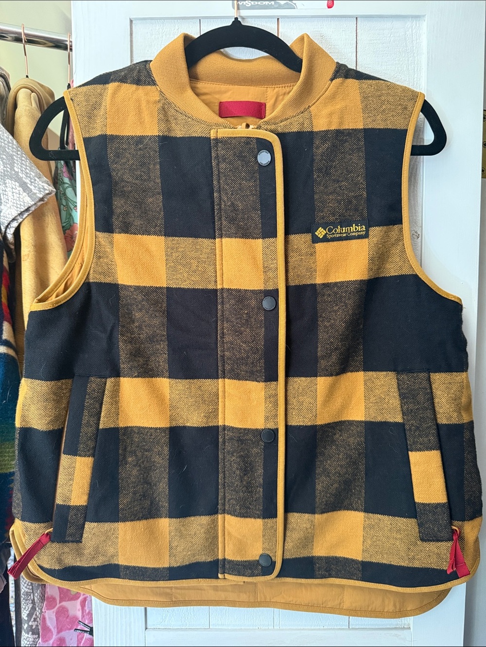 Columbia Women’s Reversible Mustard Yellow & Black Buffalo Plaid Fleece Vest